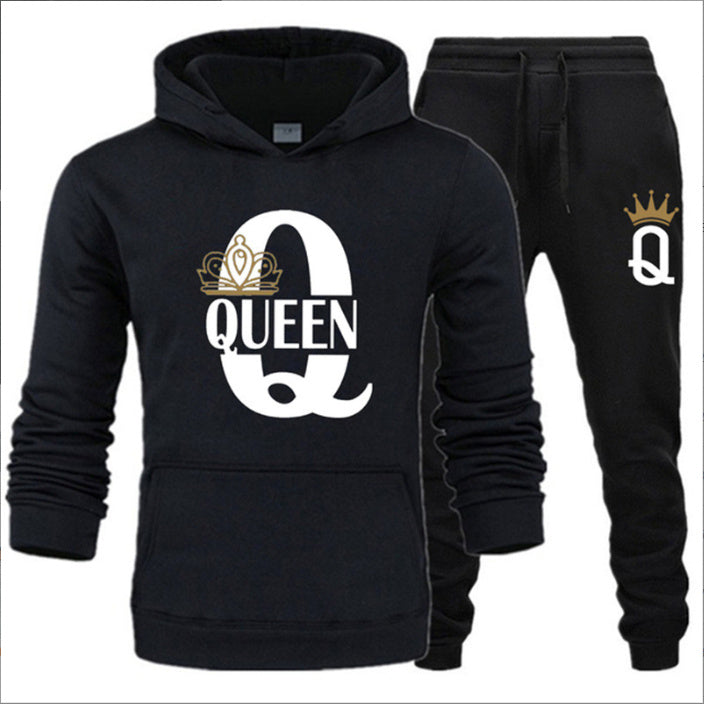 New Men's Sweater KING QUEEN Loose Casual Hooded Printed Couple Suit