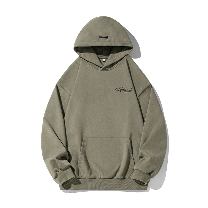 Retro Heavy Hooded Sweater Men's Autumn And Winter High Street American Letter Embroidery