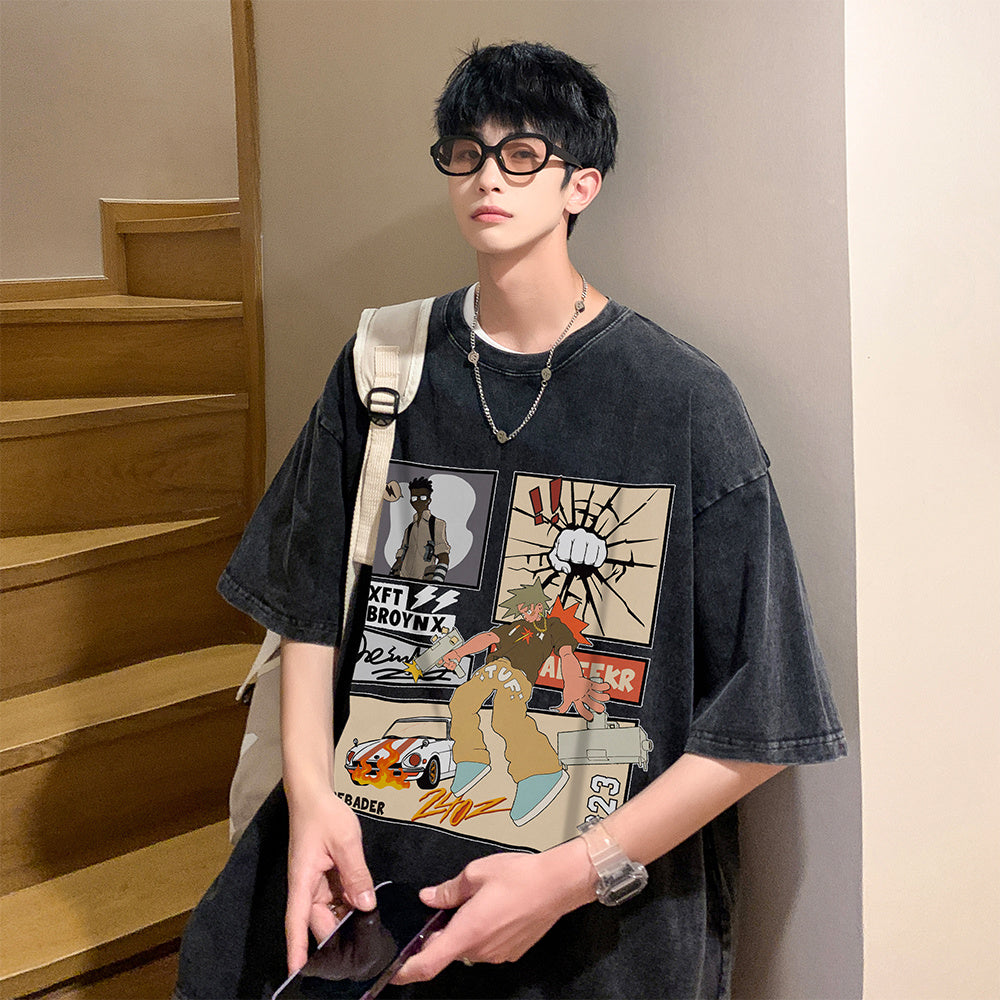 Washed And Worn Short-sleeved T-shirt Men
