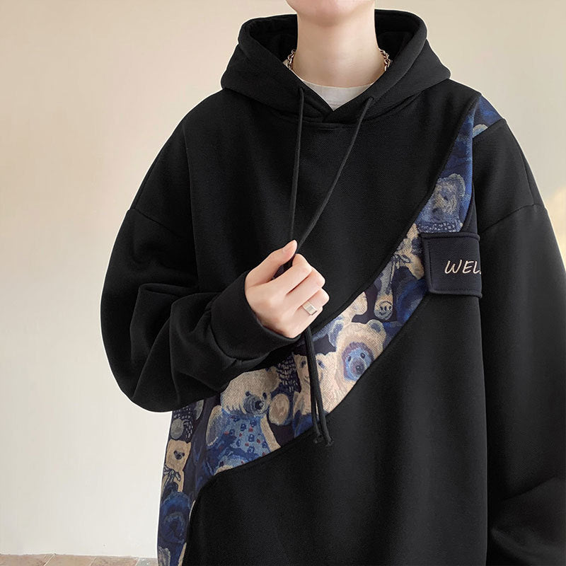 Chinese Style Embroidery Patchwork Sweater Men's Hooded Couple Coat