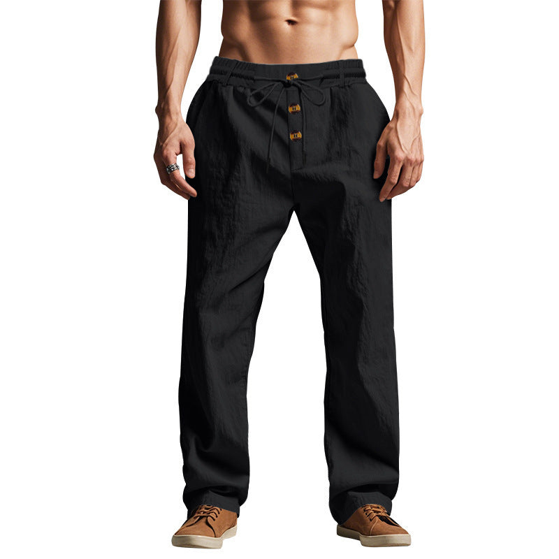Men's Beach Trendy Button Loose Skin-friendly Breathable Sports Linen Trousers