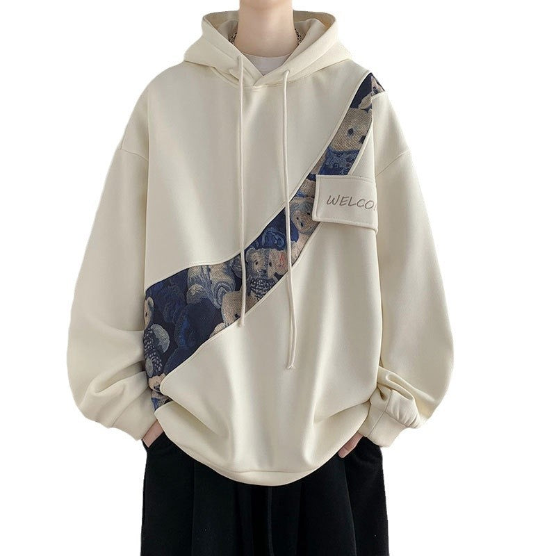Chinese Style Embroidery Patchwork Sweater Men's Hooded Couple Coat