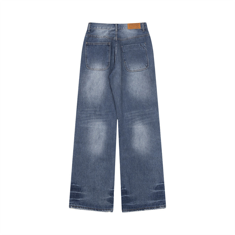 Fashion Embroidered Patch Loose Jeans Men