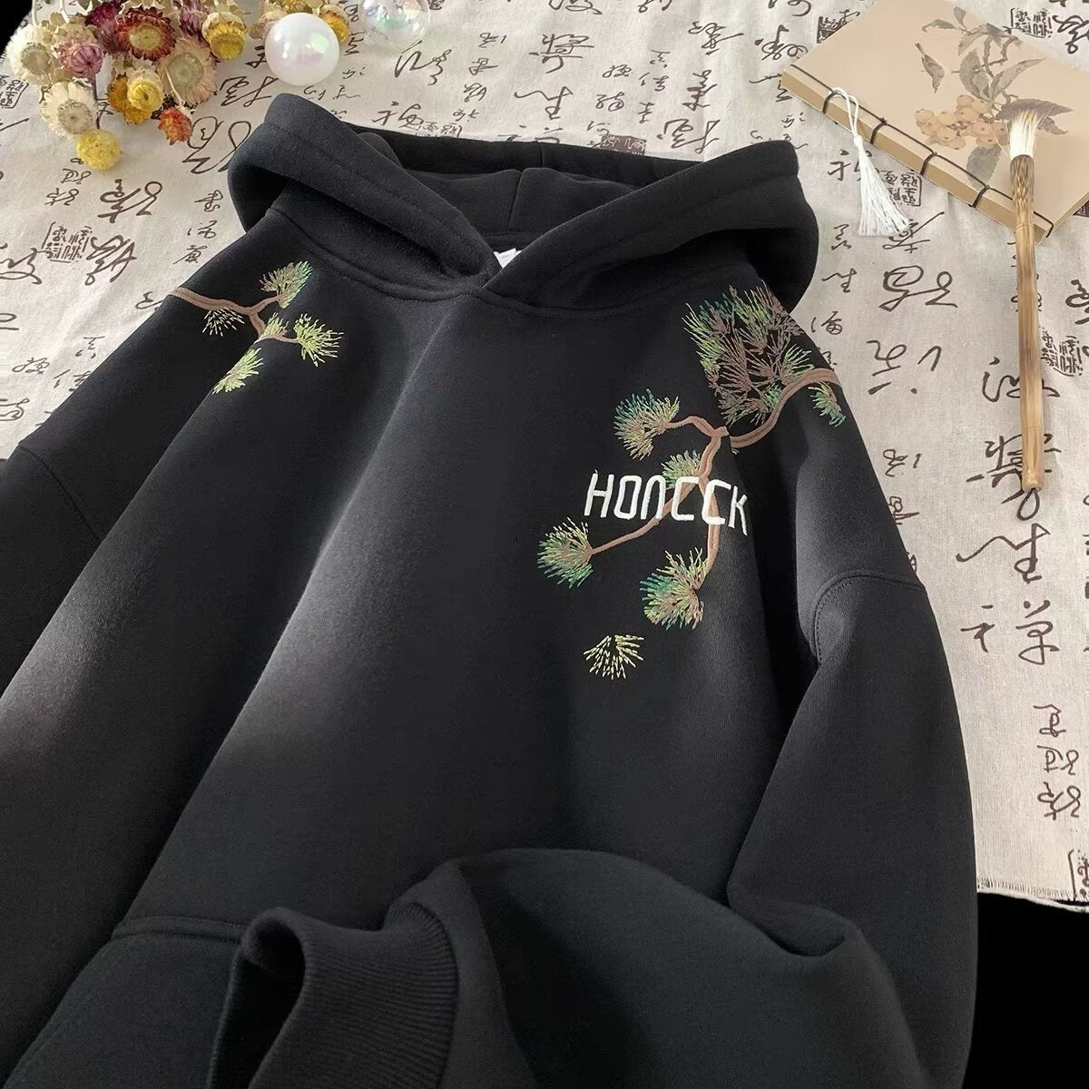 National Style American Heavy Plus Velvet Gray Hooded Sweater
