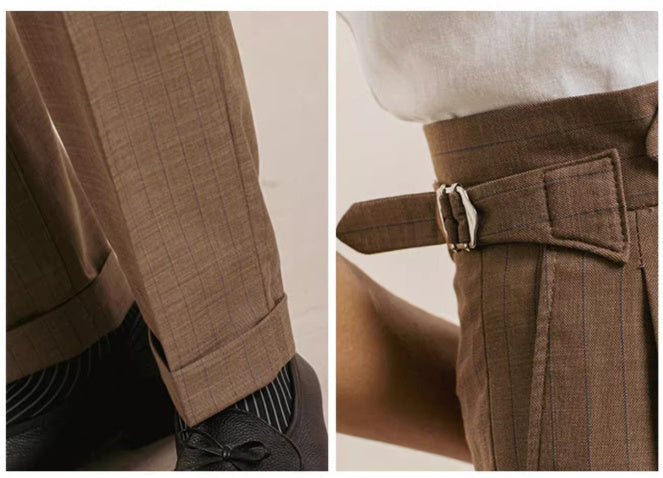 Striped High-waisted Trousers Casual Business Buckle Adjustable Pants