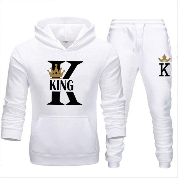 New Men's Sweater KING QUEEN Loose Casual Hooded Printed Couple Suit