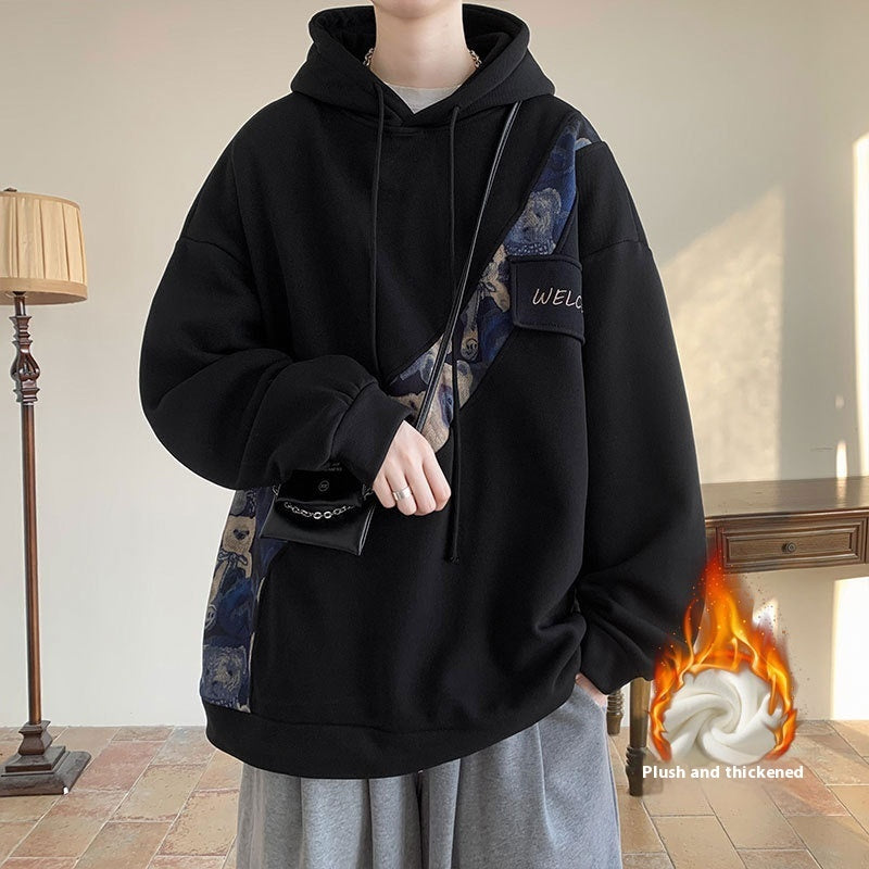 Chinese Style Embroidery Patchwork Sweater Men's Hooded Couple Coat