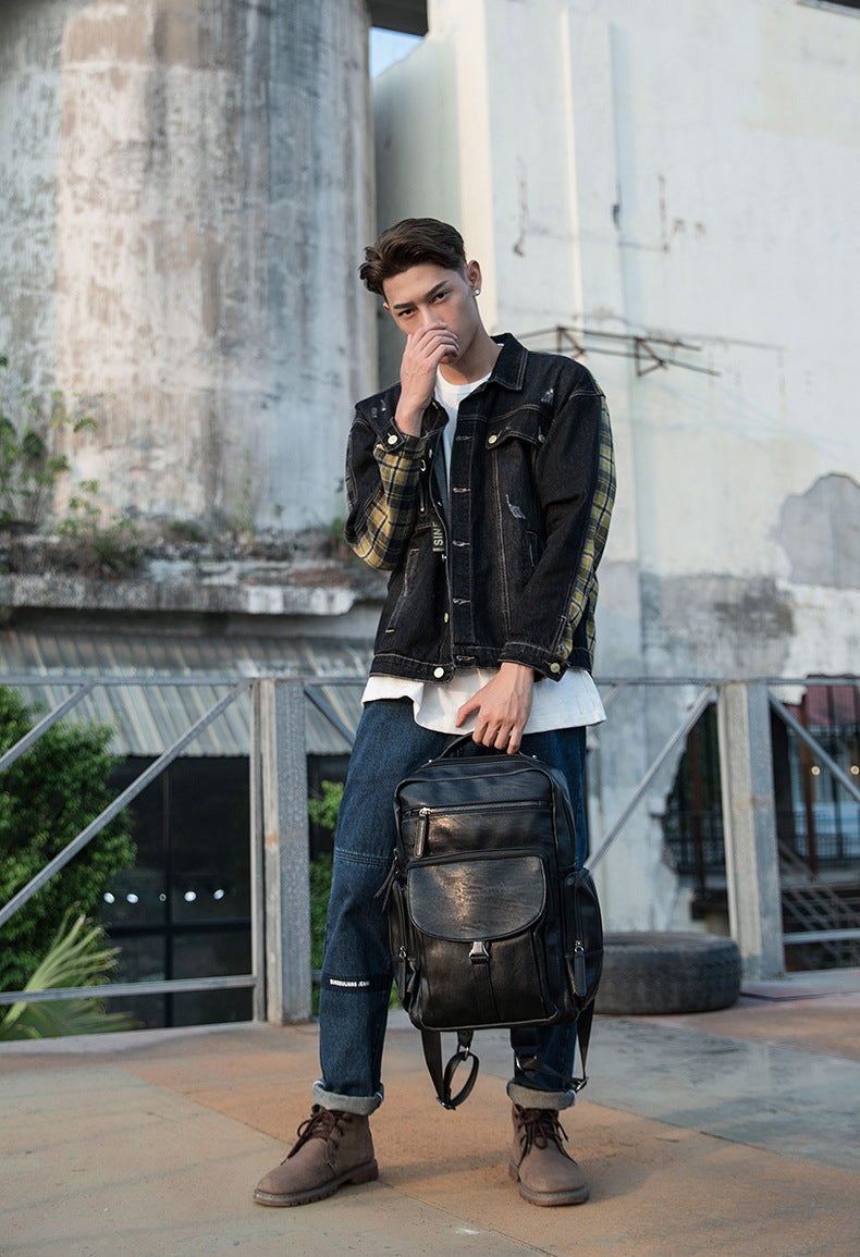 Casual Cowhide Large Capacity Backpack Men's Dermal Leather Men's Backpack Schoolbag Fashion