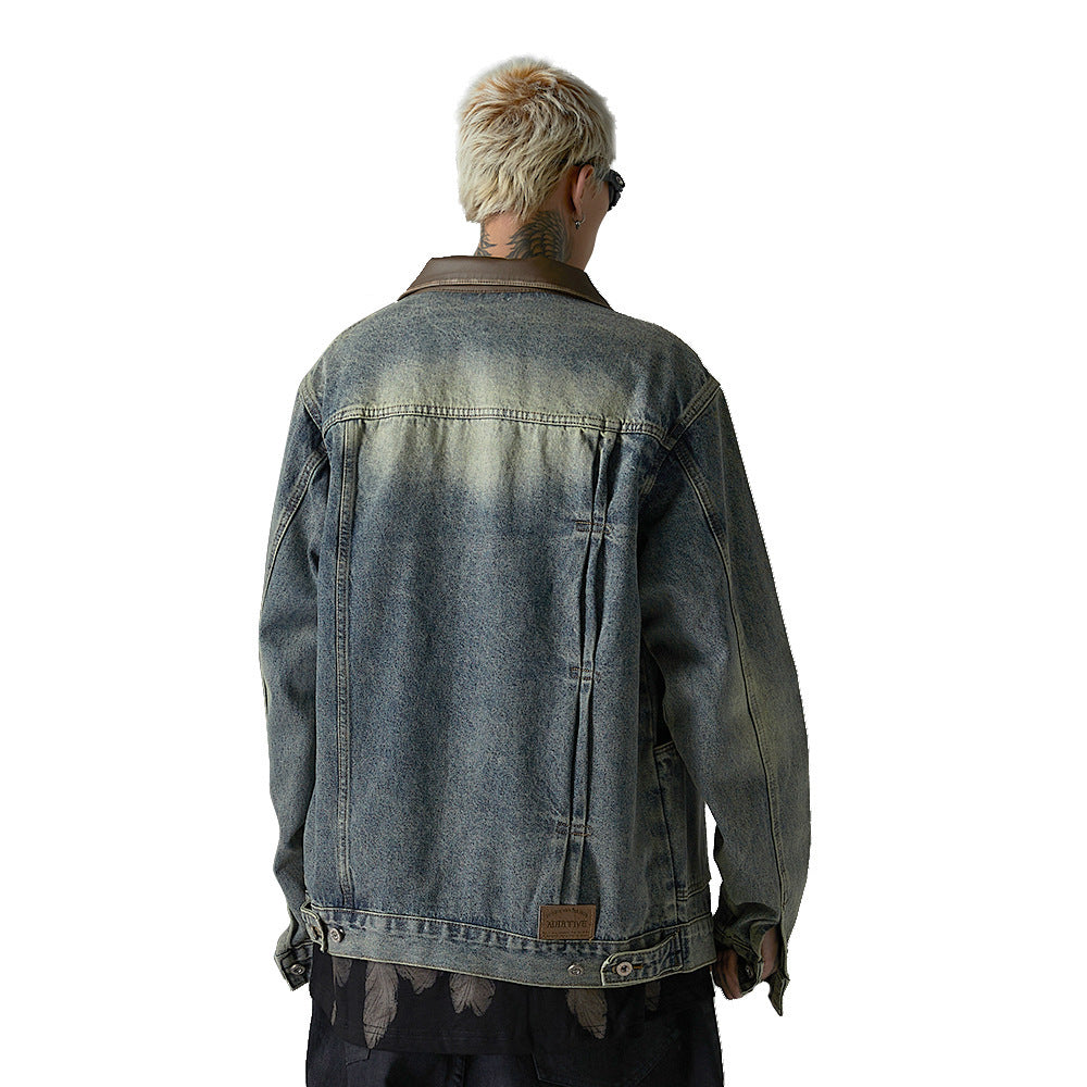 Washed And Worn Denim Jacket Men
