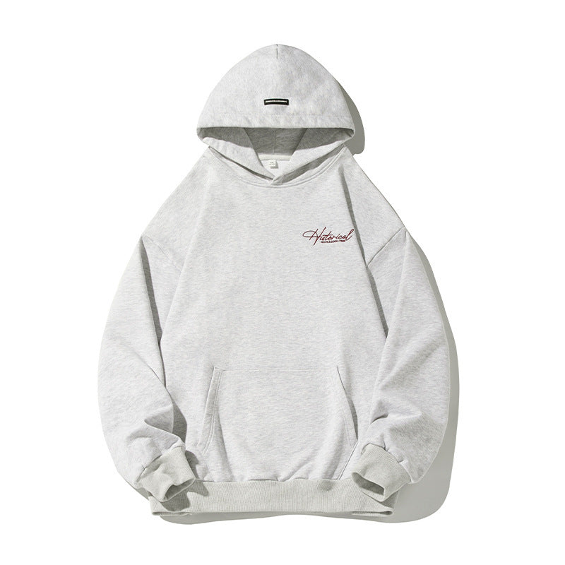 Retro Heavy Hooded Sweater Men's Autumn And Winter High Street American Letter Embroidery