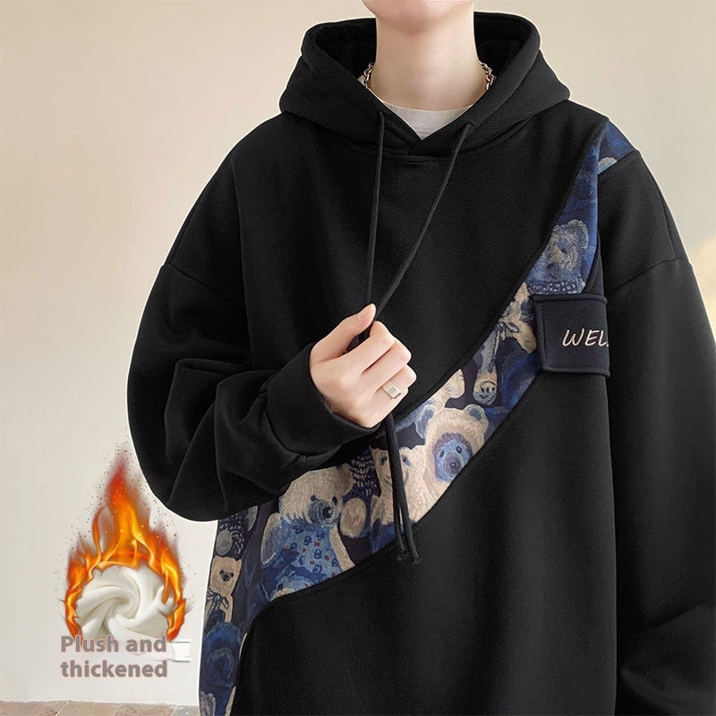 Chinese Style Embroidery Patchwork Sweater Men's Hooded Couple Coat