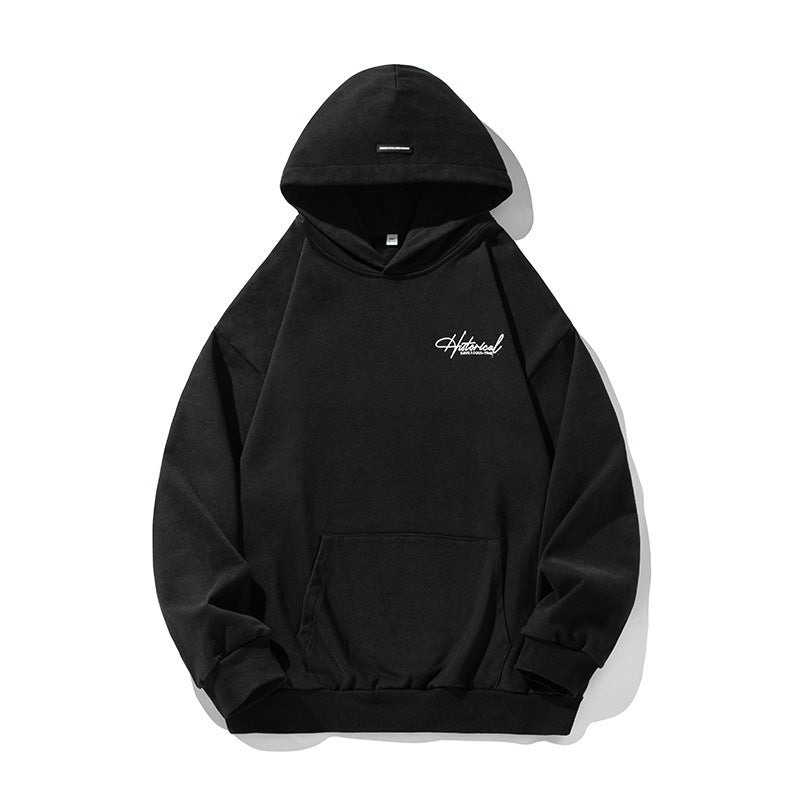 Retro Heavy Hooded Sweater Men's Autumn And Winter High Street American Letter Embroidery