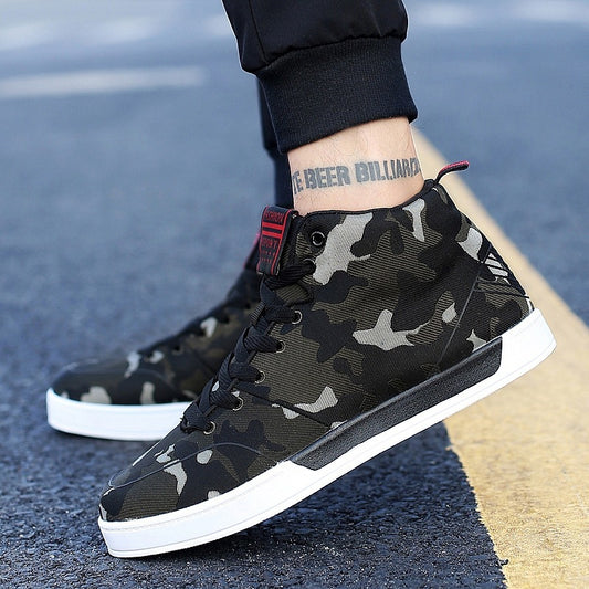 High-top Shoes Camouflage Canvas Shoes Men's Shoes Korean Style Trendy Shoes Plus Size