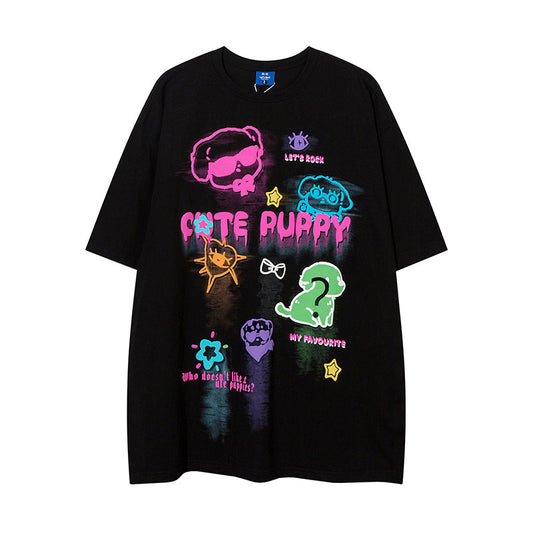Graffiti Cartoon Printed Loose T-shirt Men