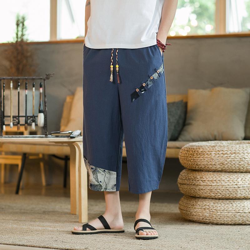 Linen Ankle Length Pants Men's Sports Shorts