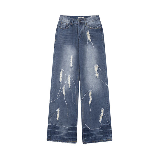 Fashion Embroidered Patch Loose Jeans Men