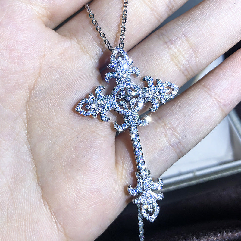 European And American New Cross Necklace Men And Women Zircon Pendant Clavicle Chain Jewelry