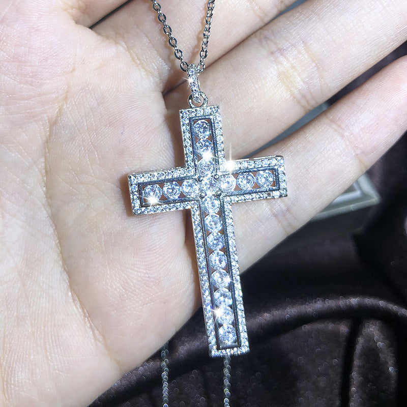 European And American New Cross Necklace Men And Women Zircon Pendant Clavicle Chain Jewelry