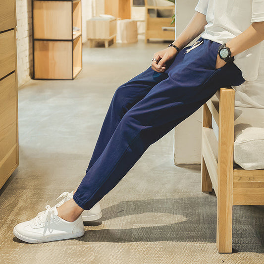 Cotton And Linen Casual College Student Cropped Pants Men