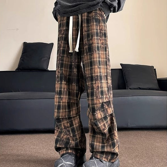 Plaid Retro Wide Leg Loose Casual Pants