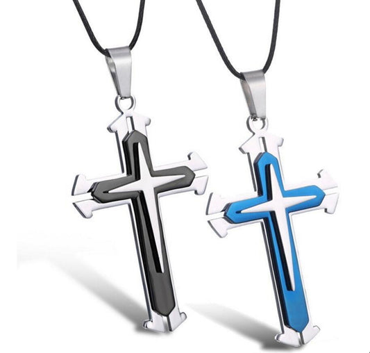 Three men Cross Necklace Jewelry Pendant aliexpress split titanium fork explosion models with beads wholesale