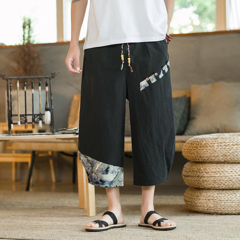 Linen Ankle Length Pants Men's Sports Shorts
