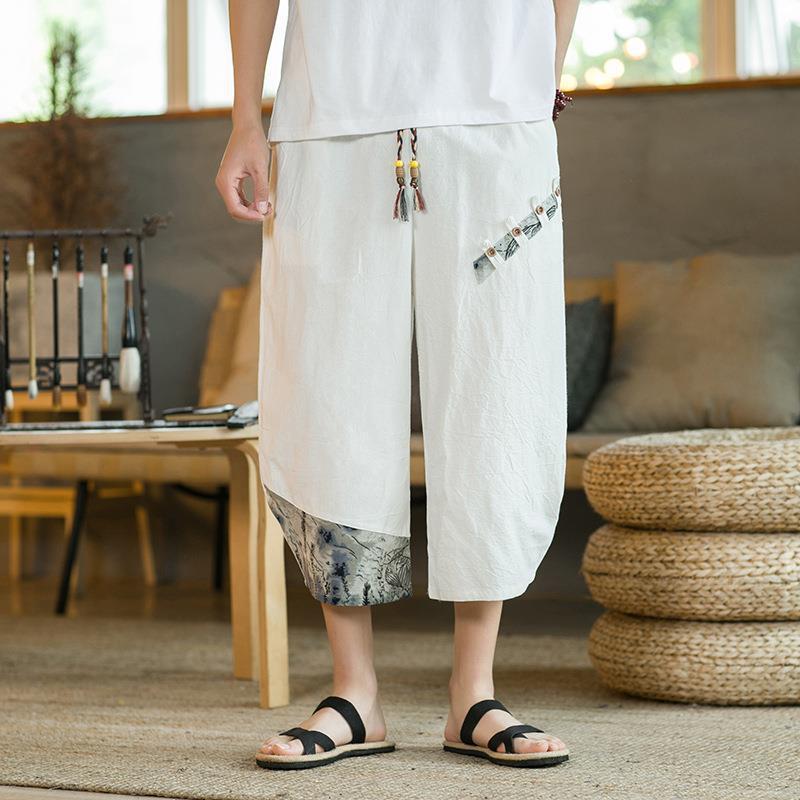 Linen Ankle Length Pants Men's Sports Shorts