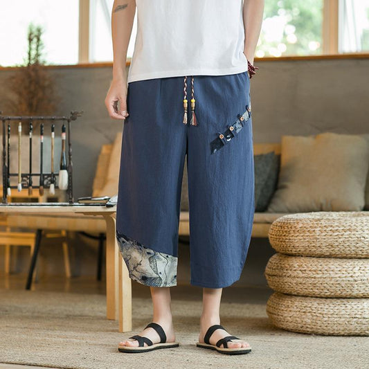 Linen Ankle Length Pants Men's Sports Shorts