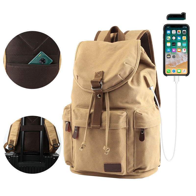 Large Capacity Tooling Canvas Backpack Men's Leisure Travel Backpack Women's