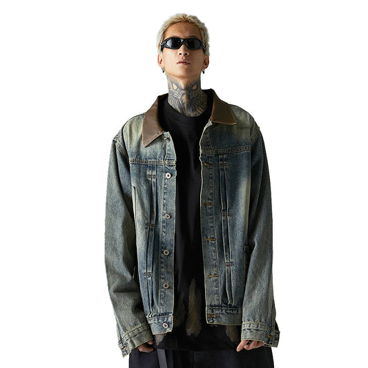 Washed And Worn Denim Jacket Men
