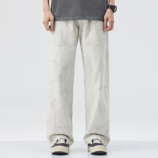 American Fashion Brand Vintage Tie-dyed Cotton Casual Pants Men's Loose Straight Mop Wide-leg Pants