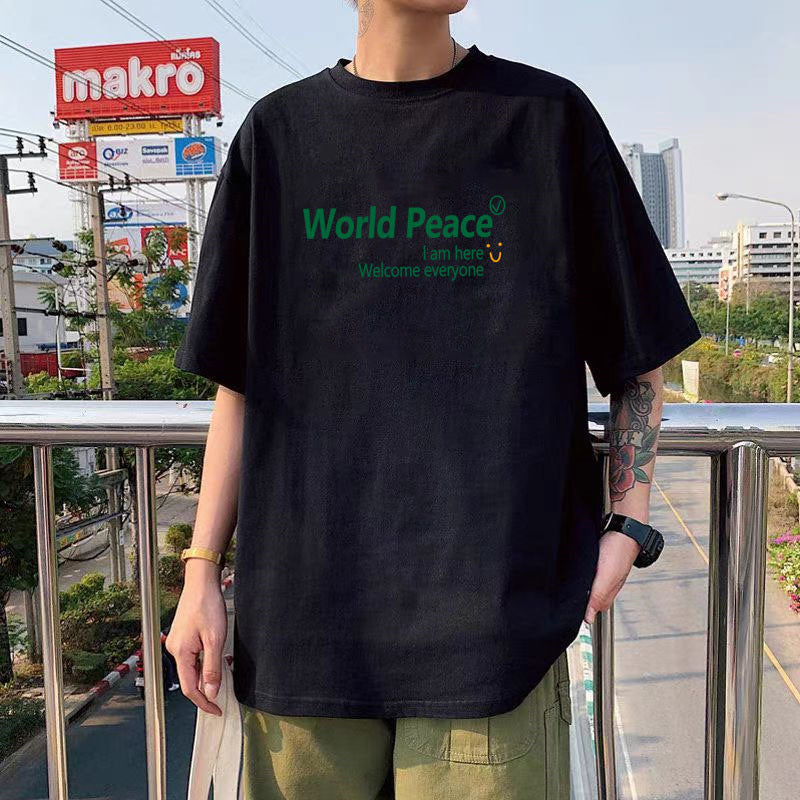 Cotton Short Sleeve Plus Size Loose Round Neck Print