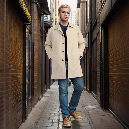 Long Sleeve Trench Coat Men's Lapel Slim-fit Single-breasted Casual Jacket