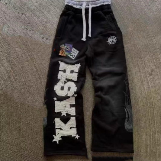 Flow All-match Paste Cloth Embroidery Casual Trousers