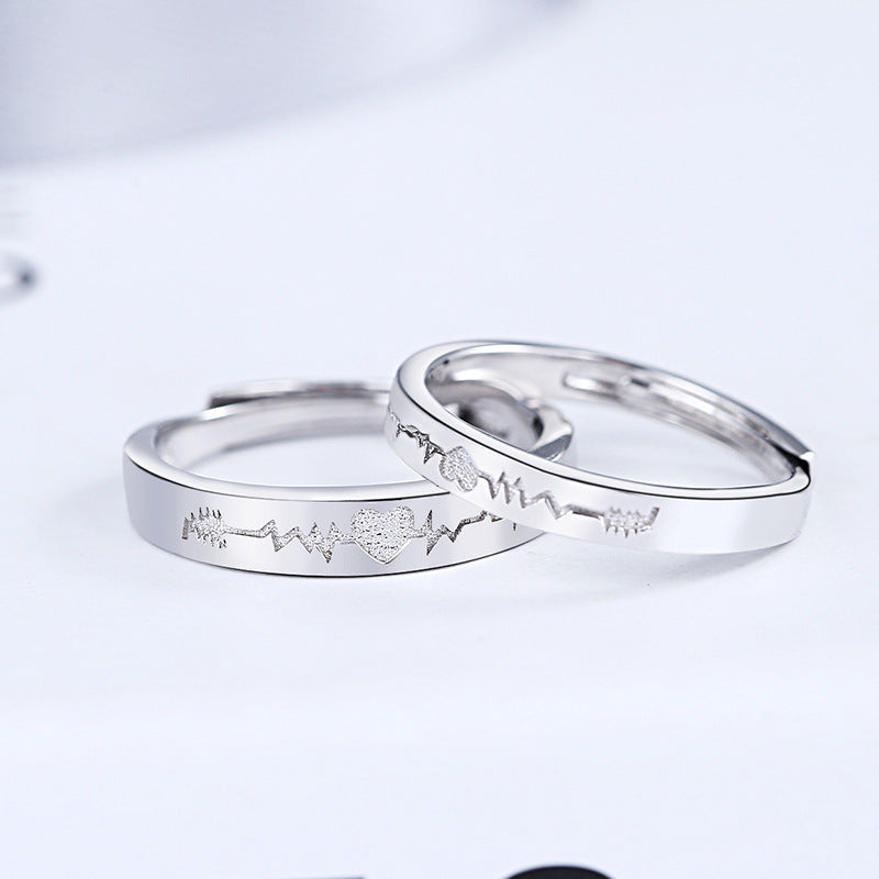 Heartbeat Couple Ring Sterling Silver Jewelry For Men And Women