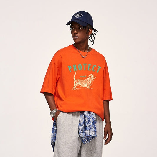 Dog Pulp-pulling Printed T-shirt Loose Animal Short-sleeved T-shirt Men