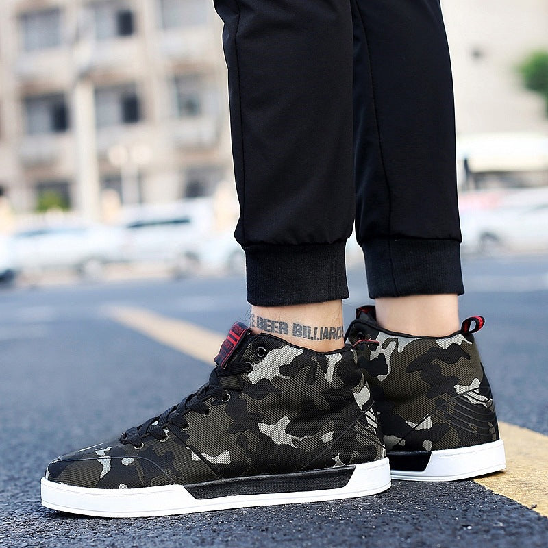 High-top Shoes Camouflage Canvas Shoes Men's Shoes Korean Style Trendy Shoes Plus Size