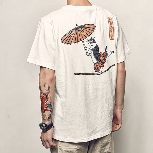 Fashion Acrobatics Cat Printing T-shirt Men