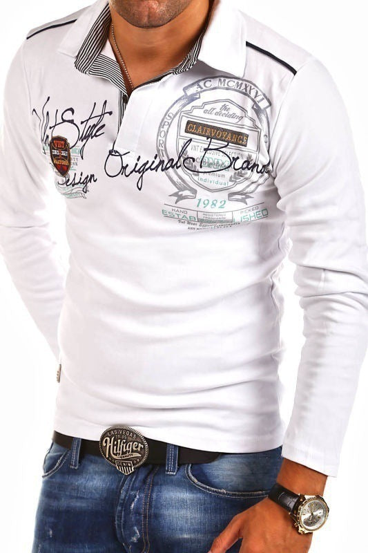 Lapel Printed Long Sleeved T Shirt Autumn And Winter