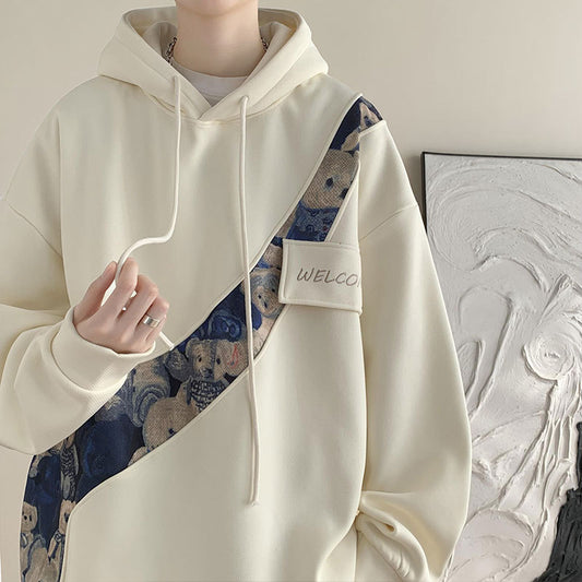 Chinese Style Embroidery Patchwork Sweater Men's Hooded Couple Coat